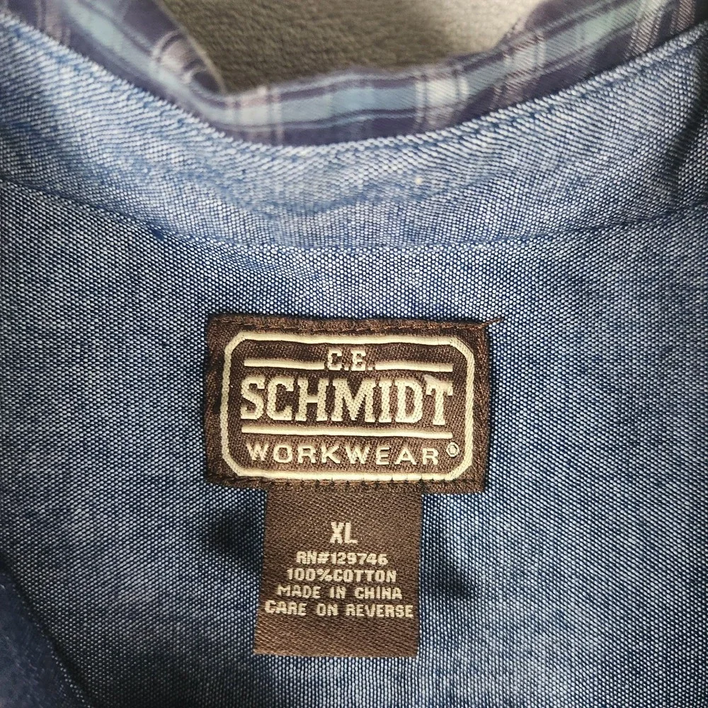 CE Schmidt Blue Plaid Work Shirt XL Long Sleeve Rugged Heavy Duty Utility Men
